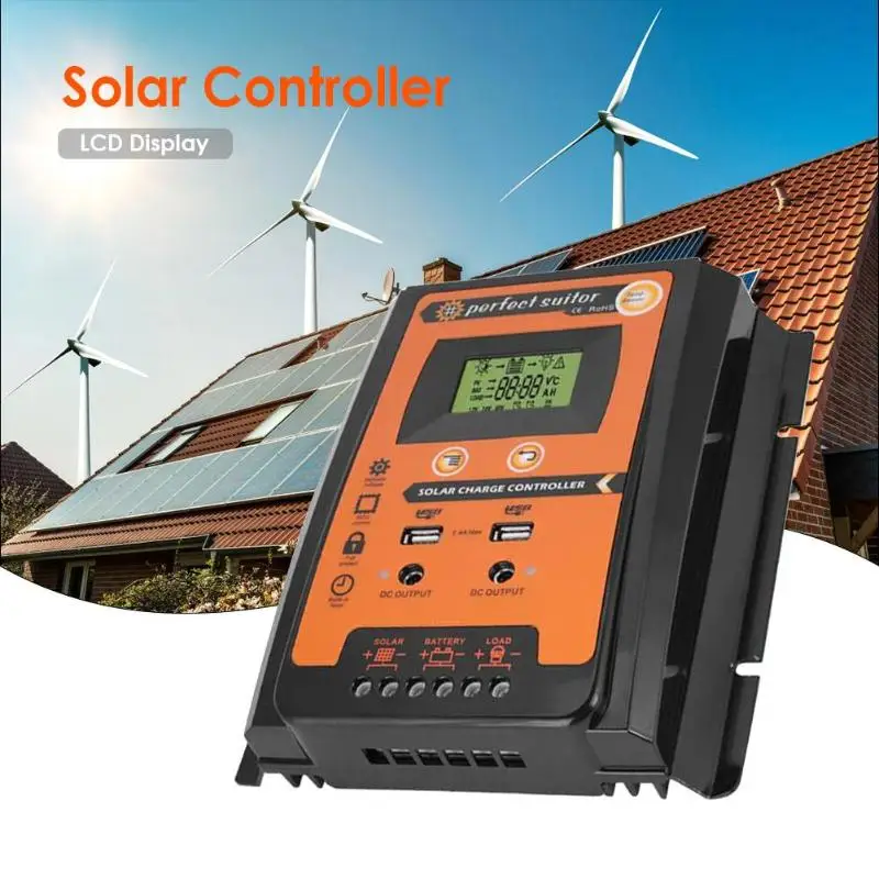 

12V/24V LCD Display Automatic Regulator Solar Controller w/Dual USB Port Solar Panel Battery Regulator for Solar Accessories