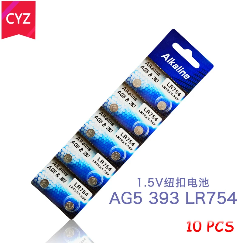 1 карта 10 шт./лот AG5 LR754 Zn/MnO2 батарея LR48 L750 393 SR754 193 398A батареи для монет электронные