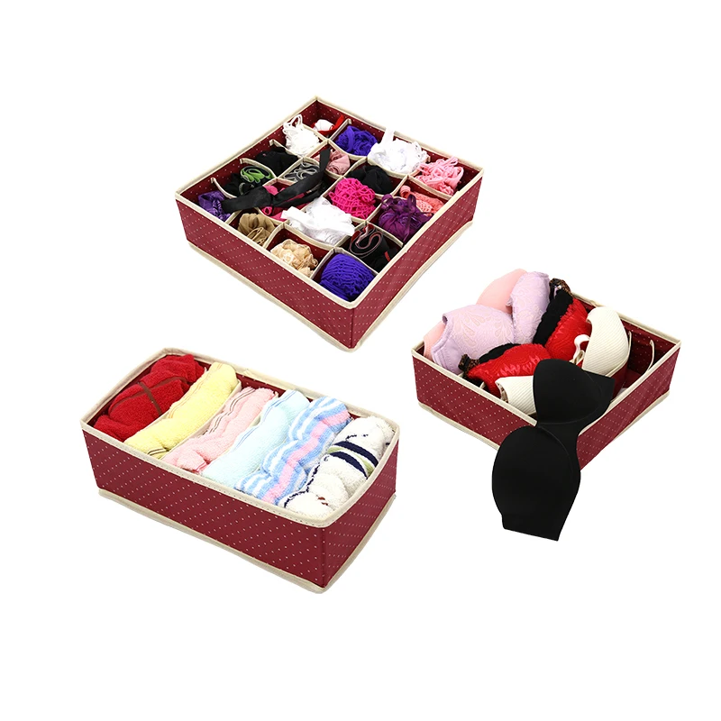 

3Pcs Non-woven Underwear Set For Organizer Bra Ties Closet Drawer Box Home Underwear Storage Case Foldable Sock Container