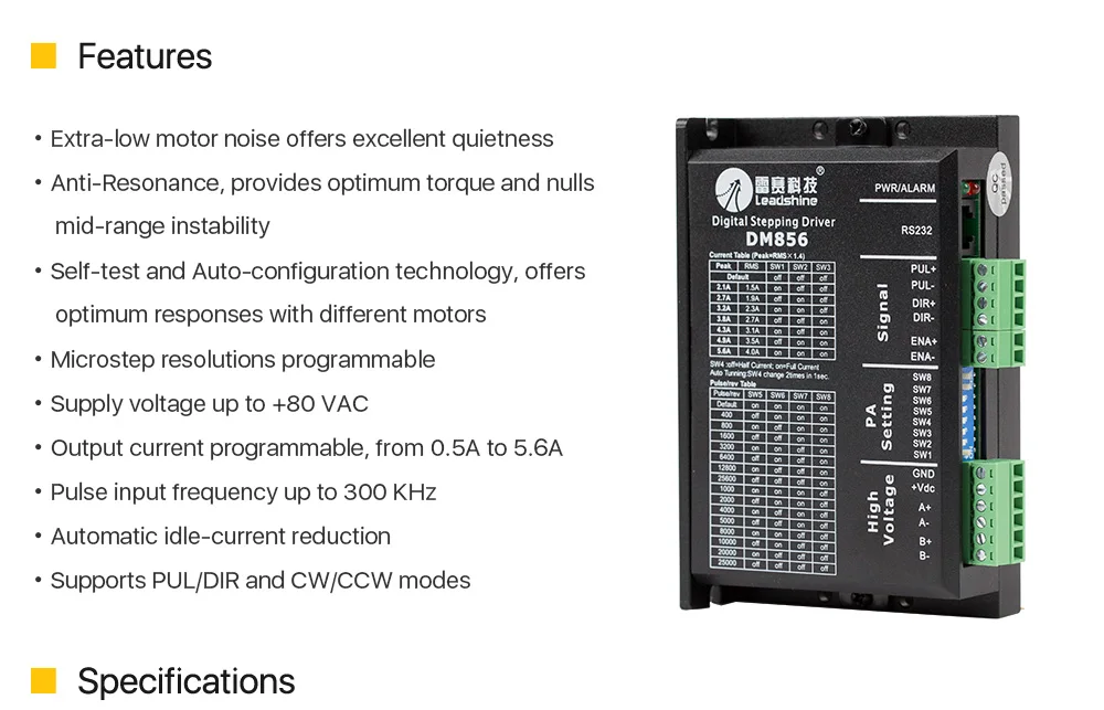 Cloudray Leadshine 2 фазы шагового драйвер DM856 20-80VAC 0,5-5.6A