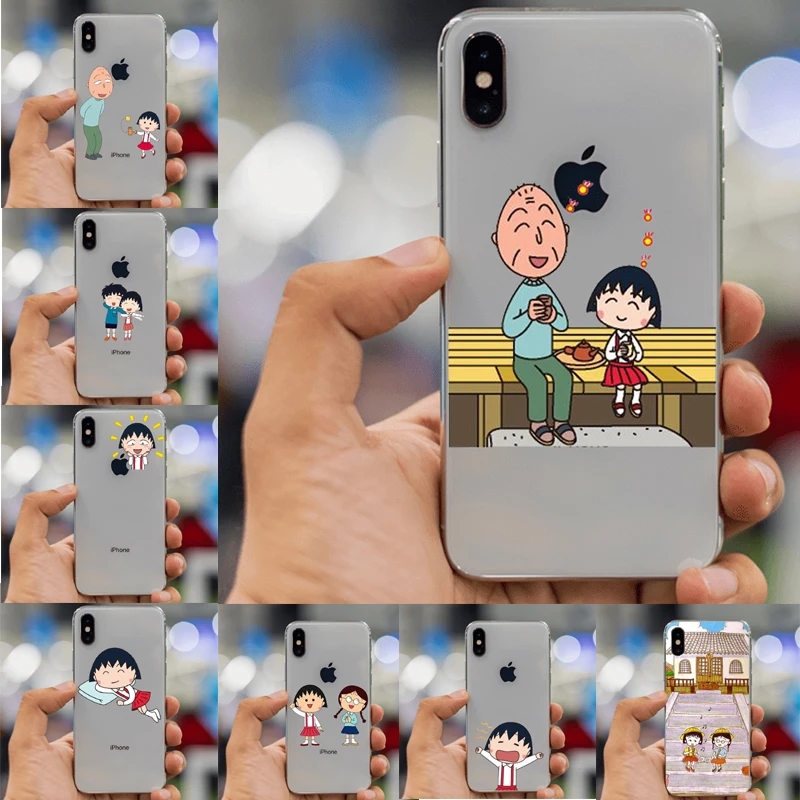 

Relief Coque Case For iphone 6 6s 7 8 Plus X Xs Max XR Case Soft Sakura Momoko Chibi Maruko Chan Cover Flexible TPU Phone Case