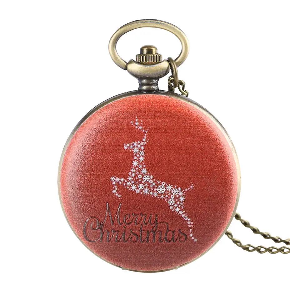 

Elegant Red Theme Deer 'Merry Christmas' Pocket Watch Necklace Pendant Women Men Watches Best Christmas Gifts for Children Kids