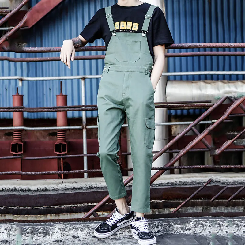 

2019 New Summer Men's Tooling Overalls Japanese Conjoined feet Nine points Suspenders Men's Casual pants Size M-XL XXL