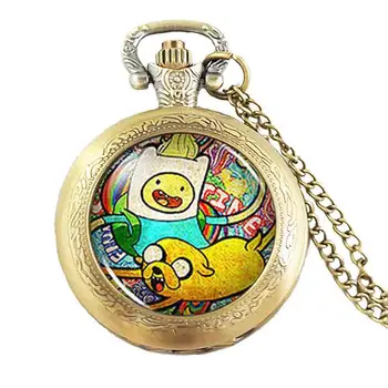 

Steampunk Adventure Time Finn Jake Cartoon Pocket Watch quartz Necklace 1pcs/lot mens womens jewelry dr who cosplay toy pendant