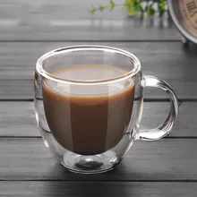 Двухслойная стеклянная термостойкая кофейная чашка с захватом 150 мл высокие боросиликатные стаканы, бокалы прозрачная креативная чашка для молока и чая