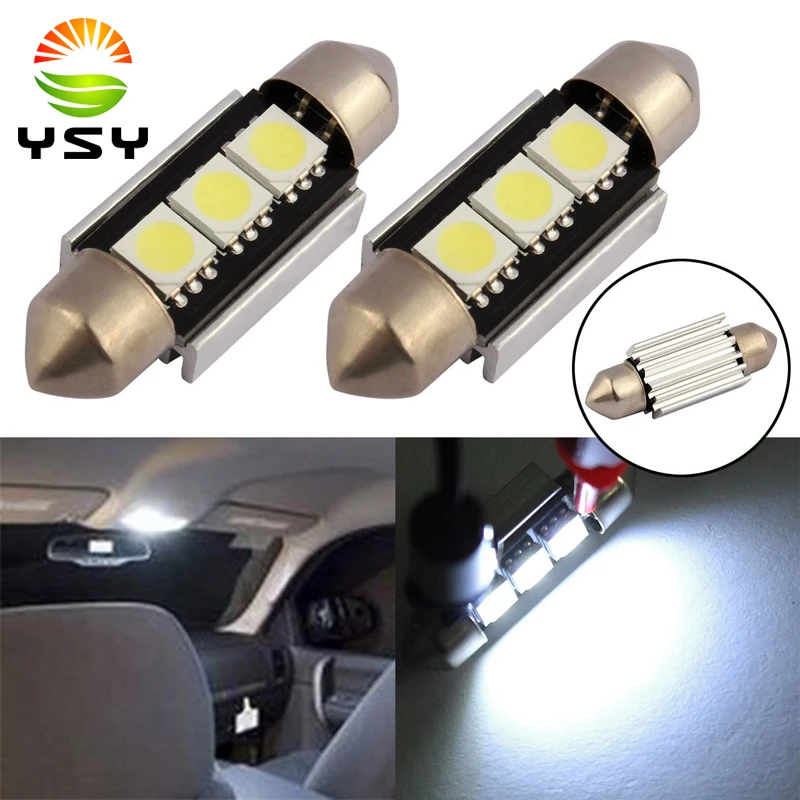 

10X Xenon White 6000K Canbus Error Free Festoon 36MM 5050 3SMD License Plate Dome Light