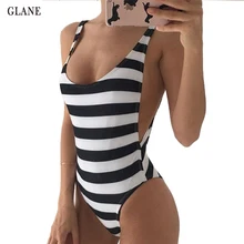 Для женщин пикантные черные сапоги и белые полоски; купальные костюмы V-Neck рюшами женские ванный комплект купальник-монокини Купальники Одна деталь купальника