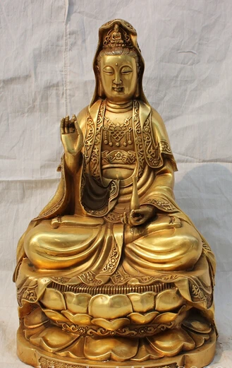 wholesale factory 15 Folk Chinese Brass Lotus Pot Kwan yin GuanYin Bodhisattva Goddess Statue
