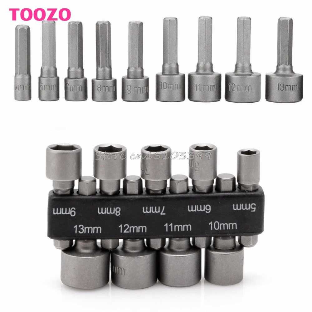

9Pcs 5-13mm Power Nut Driver Drill Bit 1/4" Hex Shank Metric Socket Wrench Screw