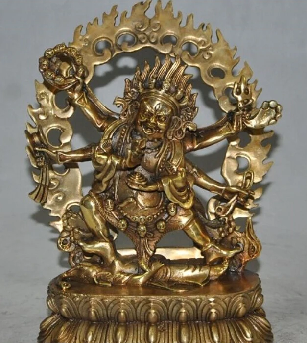 

[old craft ] 9" Tibet Buddhism bronze gilt 6 Arms Vajra Mahakala god Buddha Ganesha Statue (A0314)