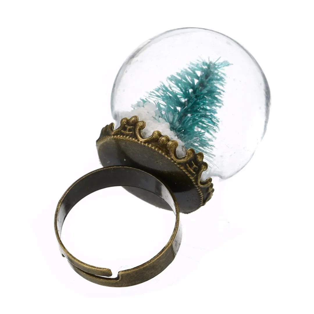 Shellhard Luminous Xmas Rings Shellhard Christmas Tree Glass Snowball Glow In The Dark Finger Ring For Women Men Jewelry