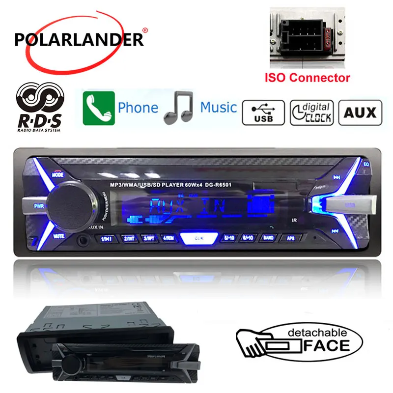 AM Auto Stereo FM Car Radio BT Car MP3 Player Detachable Panel 1 Din RDS