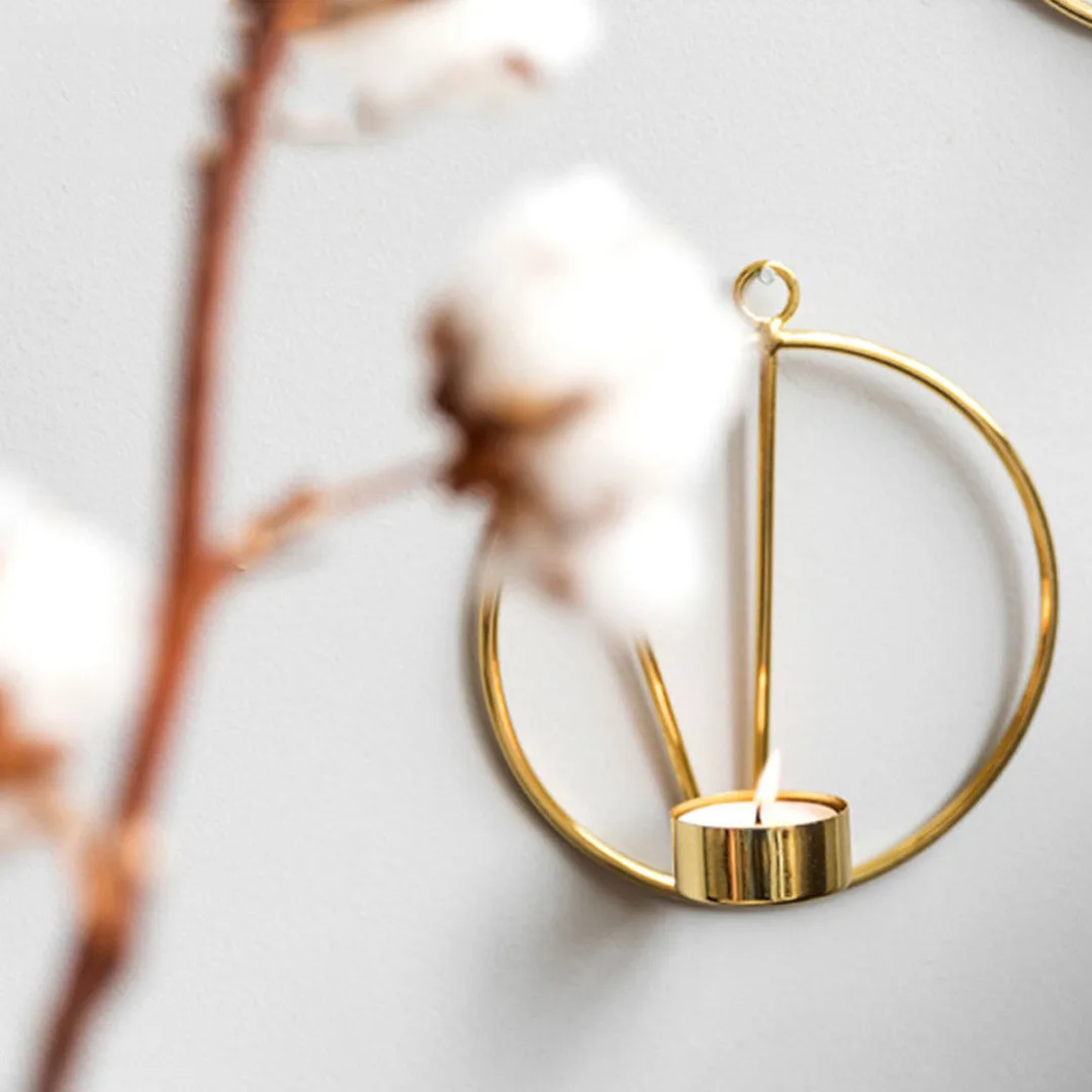 Nordic Style 3D Geometric Candlestick Round Metal Wall Candle Holder Sconce Matching Small Tealight Home Ornaments