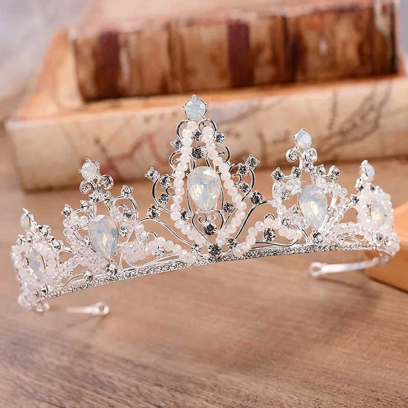 

Women Luxury Rhinestone Crystal Bead Bridal Crown and Tiaras Princess Bride Wedding Diadem Headpiece Hair Jewelry Accessories JL