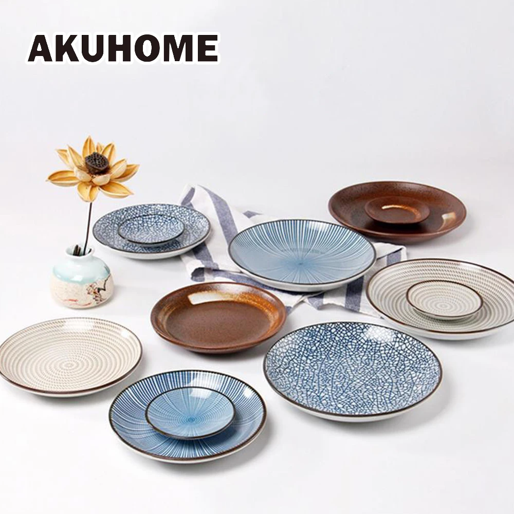 7 Pieces Ceramic Cutlery Sets Plate Japanese Style, Dish Bowl Fork