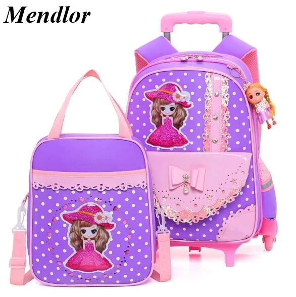 

Children Trolley School Bag Backpack Wheeled School Bag For Grils Kids 2/6 Wheels Schoolbag Student Backpacks Bags