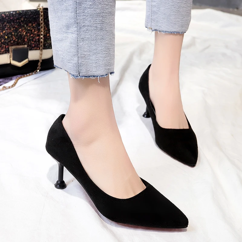 

Plus Size 43 Office Lady Shoes Sexy Party High Heels Woman Shoes Pointed Toe Dress Basic Pumps Women Faux Suede Shallow Pumps