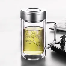 Офисная стеклянная бутылка для воды 320/520 мл, двухслойный стакан с чайным фильтром, стеклянная бутылка, ручная работа, высокое боросиликатное стекло