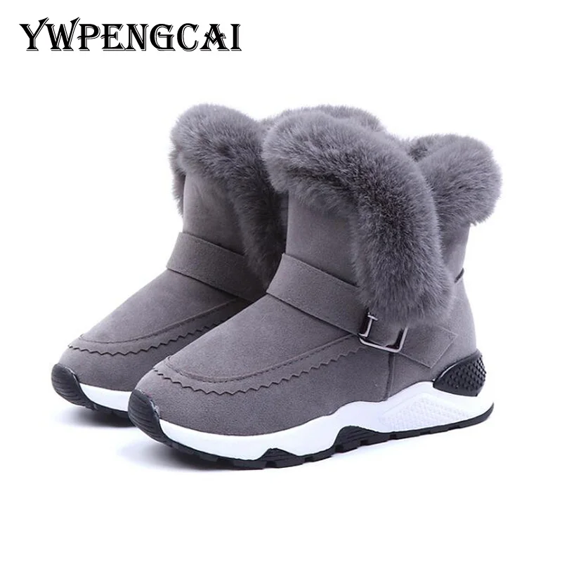 

Turned-Over Edge Fur Kids Boots Solid Colors Thicken Winter Boots For Girls Size 26-36 Warm Plush Girls Snow Boots #8LU0136
