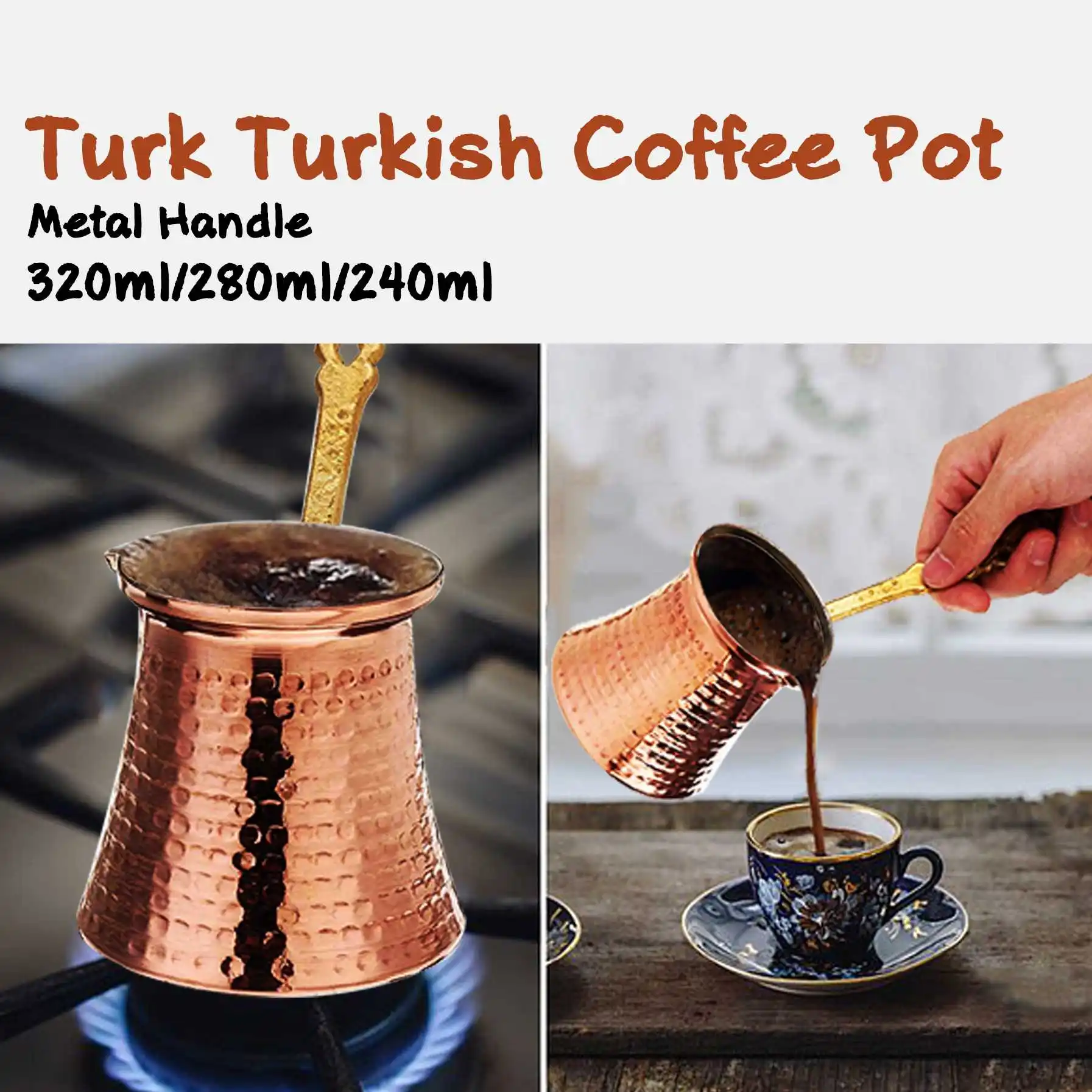 

Newest 320/280/240ml Metal Handle Cevze Coffee Pot Turk Turkish Copper Coffee Maker for Turk Cezve Cafeteria Pure copper