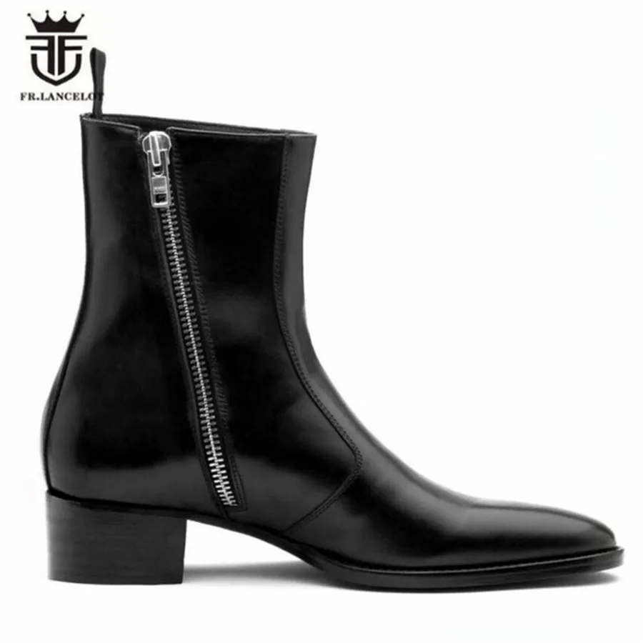 Роскошные Брендовые мужские ботинки из натуральной кожи с высоким берцем ручной работы на танкетке; мужские ботинки с боковой молнией в английском стиле; Bota Chelsea; мужская обувь
