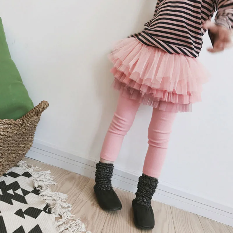 

Baby Girl Skirt Pants Fashion Spring Thin Fake Two Pieces Mesh Tutu Skirts Skinny Legging Trousers Kids Girls Clothes Dropship