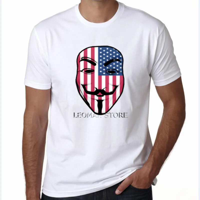 LEOMAN Newest Anonymous Guy Fawkes Mask Men T Shirts Mr Robot Fsociety Mask Short Sleeve Boy