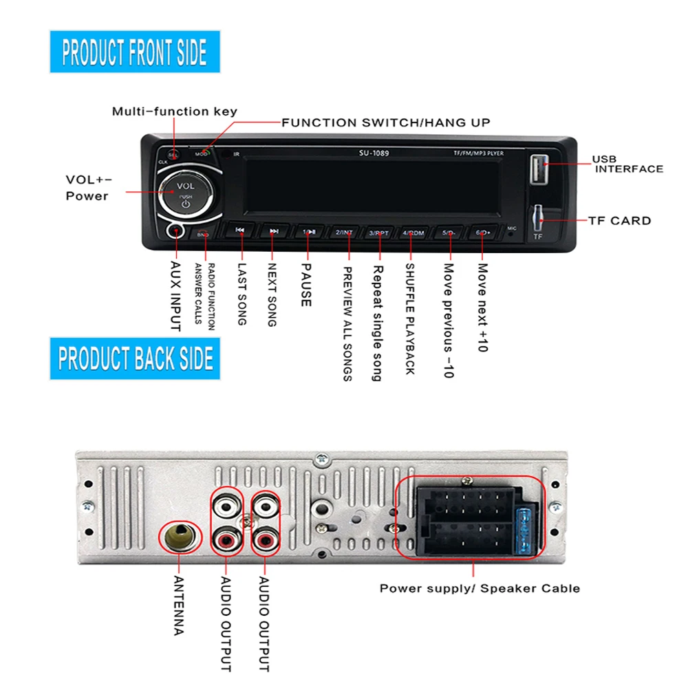 Podofo 4 ''Универсальный In-Dash одиночный Din аудио цифровой ЖК-экран Автомобильный стерео плеер Bluetooth USB/TF/MP3/WMA с пультом дистанционного управления
