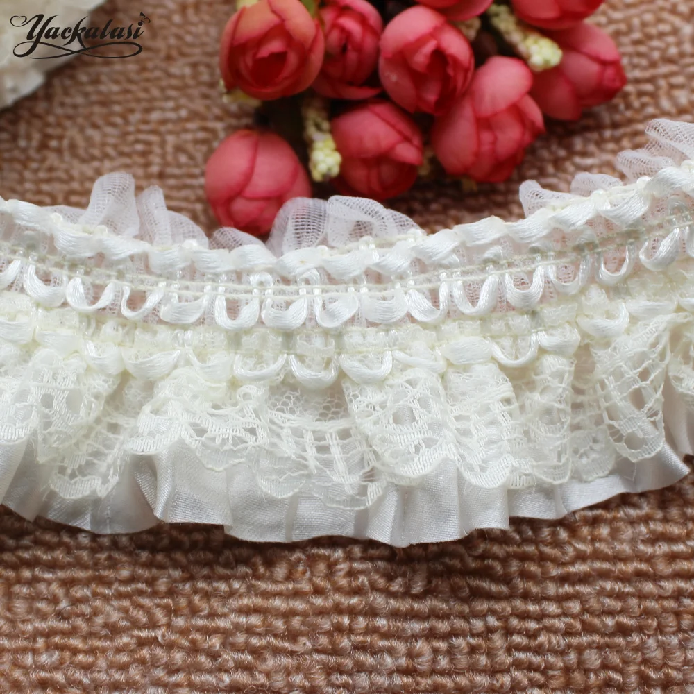 

Christmas Lace YACKALASI 6 Meters/Lot Ruffled Lace Spandex Flower Boa Band Multicolor White and black 7.5cm