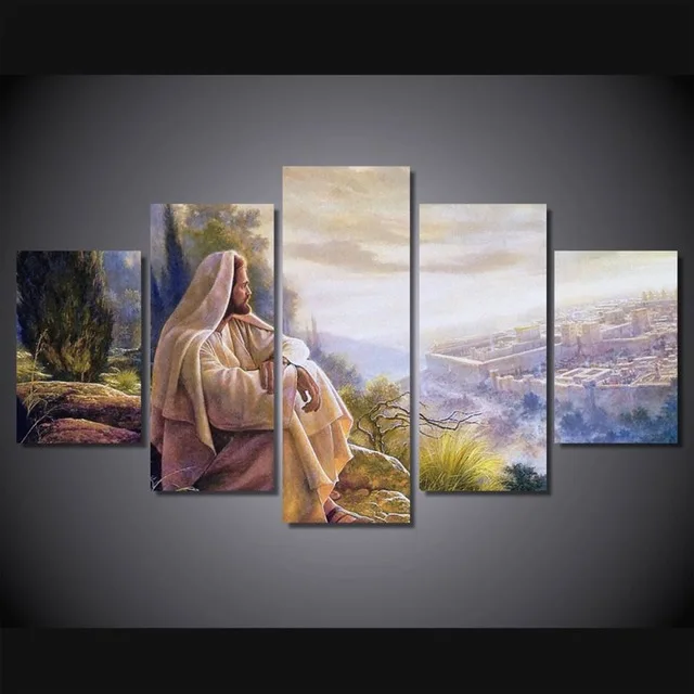 

5 panel Hot sale printed group canvas painting Jesus canvas print art Modern Home Decor wall Art picture for living room F0021