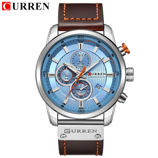 Relogio Masculino Curren 8291 кварц Синий Vogue Бизнес Спортивные часы Элитный бренд для мужчин армия военная Униформа часы человек кварцевые часы - Цвет: brown blue white