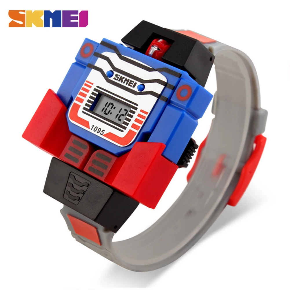 SKMEI умные детские наручные часы дети мальчик цифровые часы съемный робот деформационная игрушка - Цвет: Gray