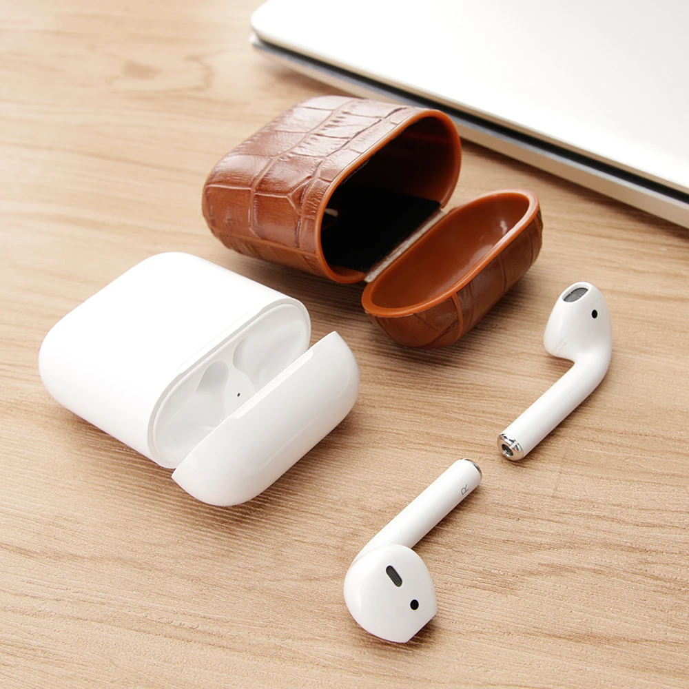 Genuine Leather Case for AirPods Luxury Crocodile Pattern 360 Full Protective Cover Storage Headphone Case with Keychain Hook