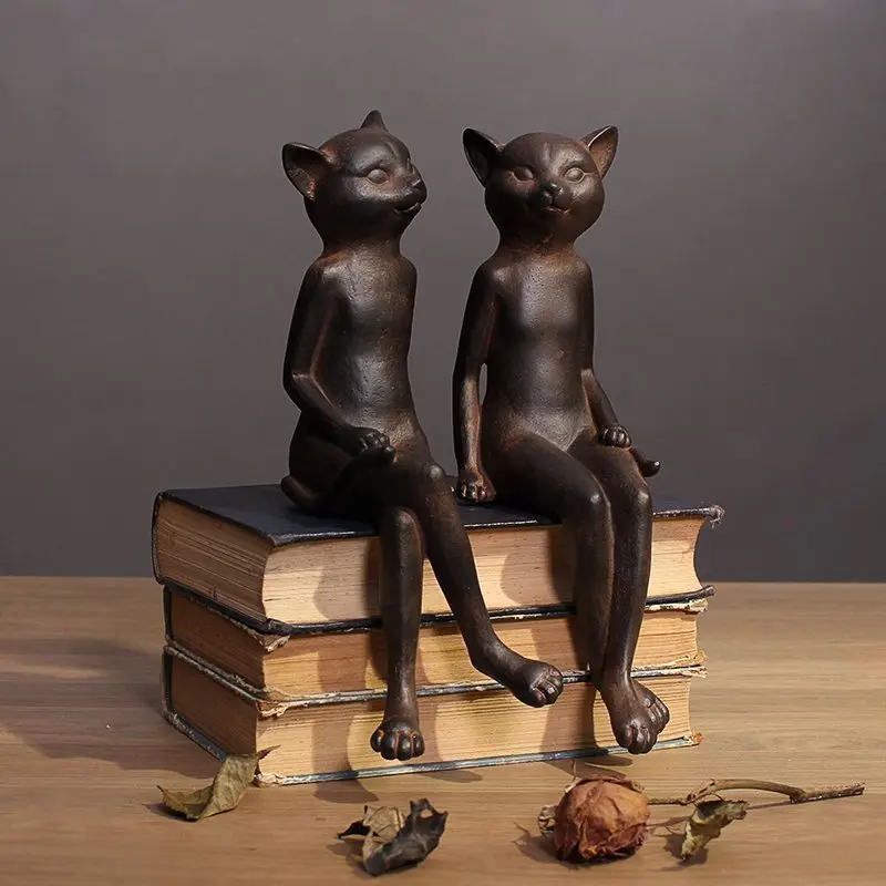 

American Style Retro Cat Figurine 2PCS/SET table sitting room furnishing articles Resin crafts Home Decoration