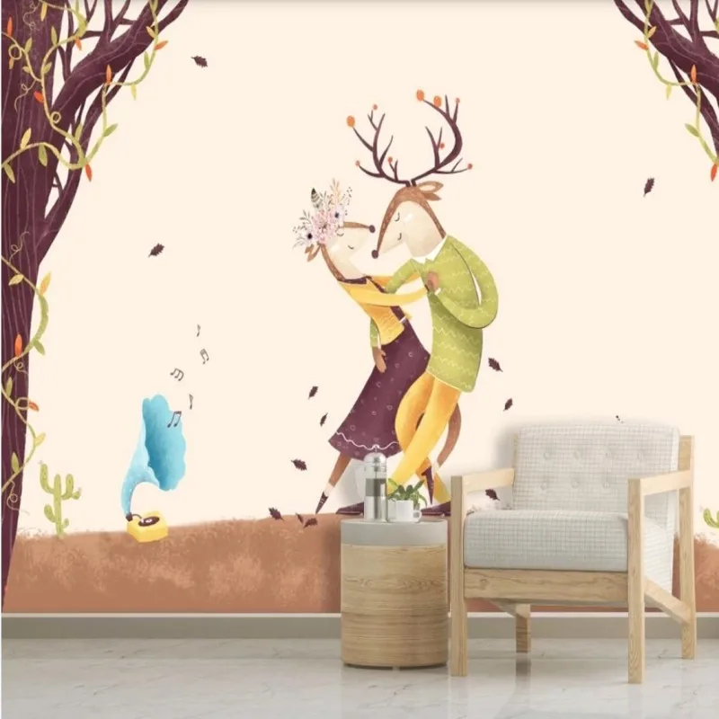 

Nordic style hand drawn abstract illustration elk TV background wall