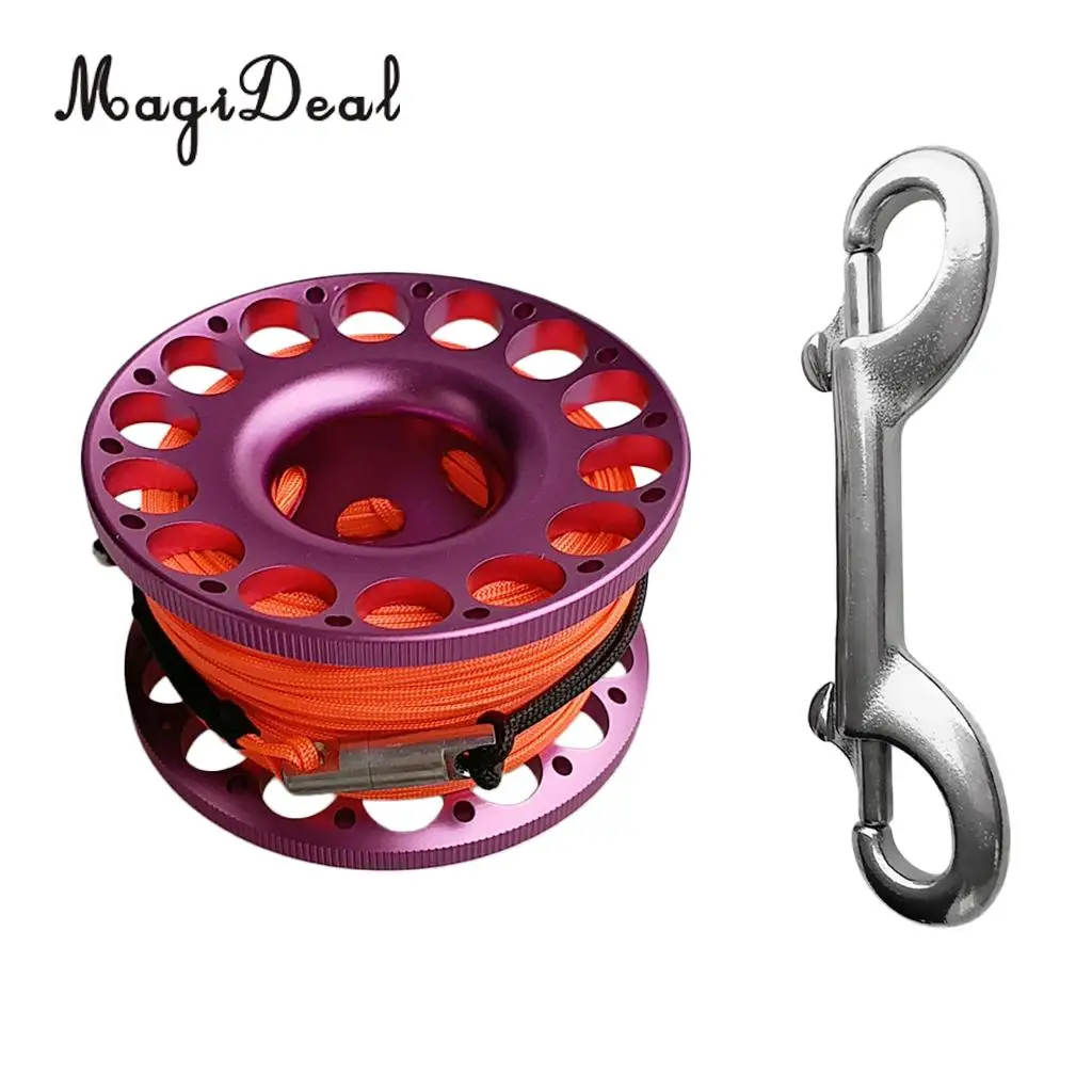 MagiDeal Red Aluminum Alloy Scuba Diving Finger Reel Spool with 15/30m Line Bolt Snap for Snorkeling Freediving Accessories