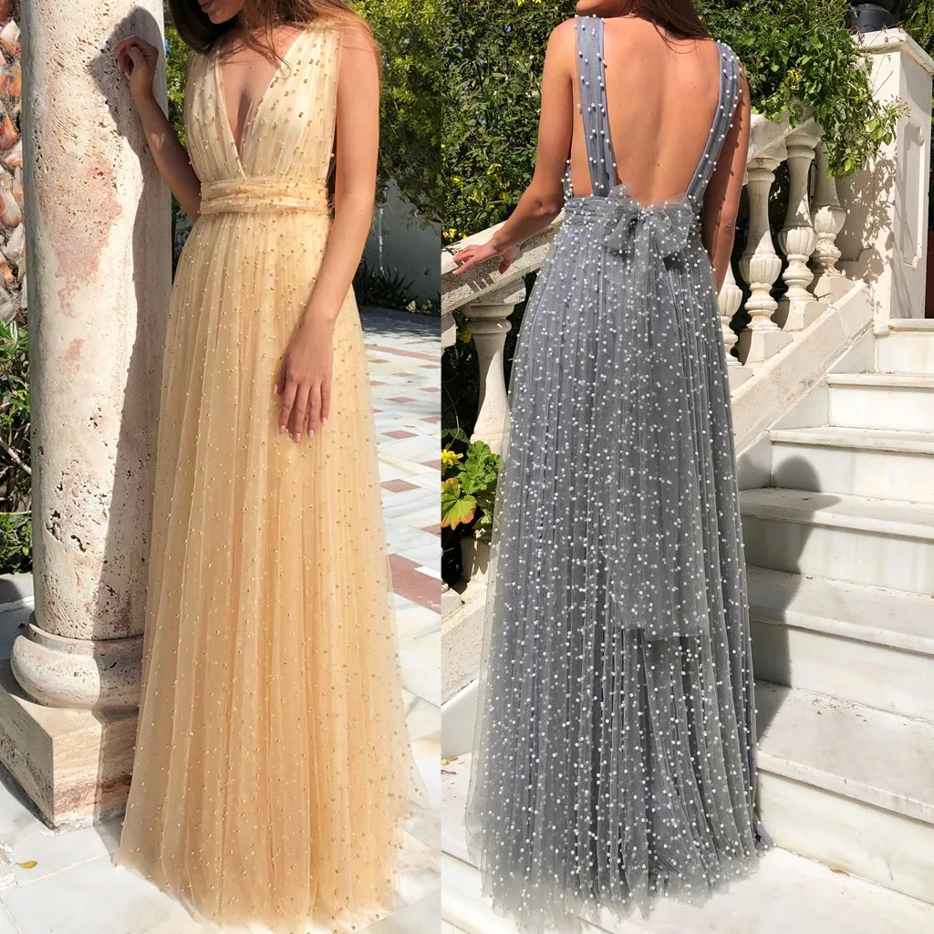 

feitong 2019 summer sexy female dress Vintage Fashion Women formal Dress Backless Sleeveless V-Neck Long maxi party Dress