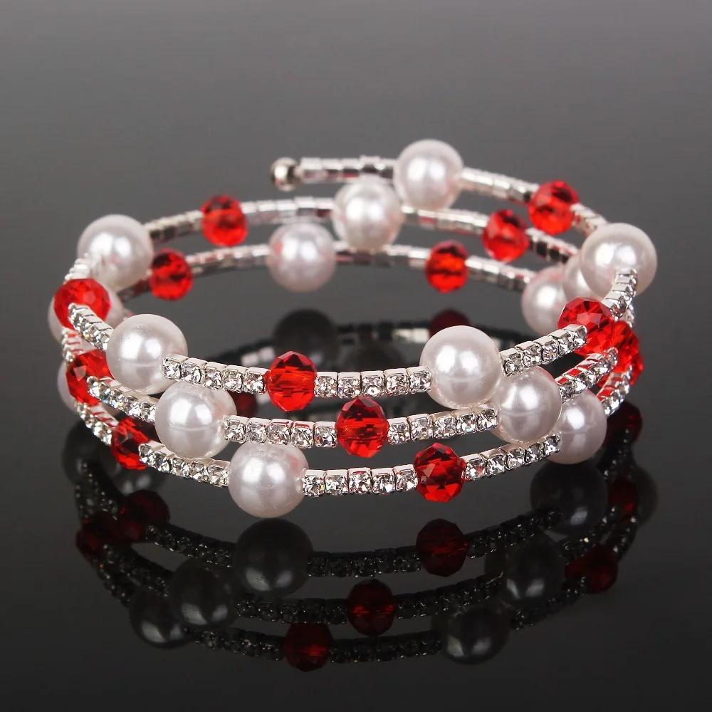 

Trendy Round Pearl Rhinestones Charms Beads Bracelets&Bangles For Women Ethnic Multilayer Adjustable Bracelet Wristband Jewelry