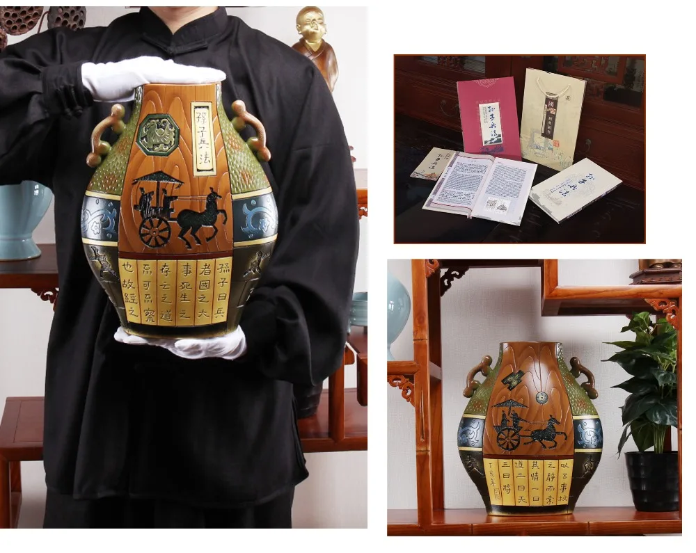 CHINA national present business Military THE ART of WAR # Sun-Tzu Retro SUNZI Ceramic vase statue+SILK BOOK Collector Edition | Дом и сад