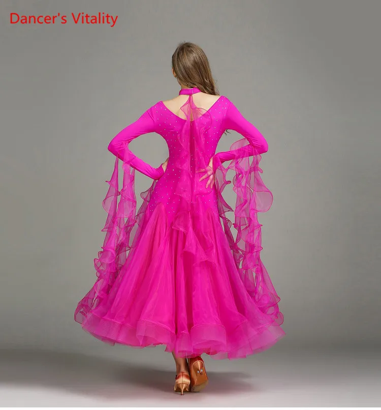 Роскошный алмаз Для женщин Бальные танцы производительность Костюмы v-образным вырезом большие качели платье Дамская латинских танцев