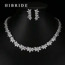 HIBRIDE Fashion Flower Shape Cubic Zirconia PendantsNecklace Earrings Girl Bridal Wedding Jewelry Sets For Gifts N-72