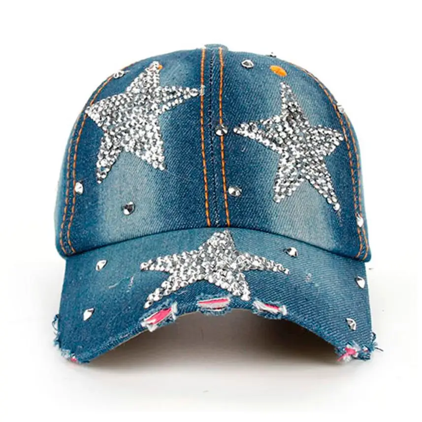 1 stücke Unisex Denim Baseball Kappe Mode Strass Hip Hop Hüte Männer Frauen Einstellbare Hysterese Hut Hohe qualität