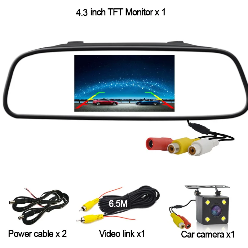 HD Автомобильный монитор заднего вида, Автомобильная камера заднего вида, камера заднего вида, автомобильные электронные датчики парковки - Цвет: 4.3inch  plus camera