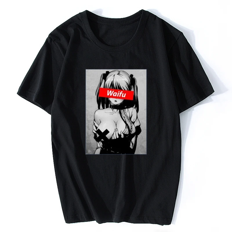 

Waifu Material Shirt Otaku Lewd Hentai Cute Anime Ahegao T Shirt for Men StreetWear T Shirt Solid Color Short Sleeve