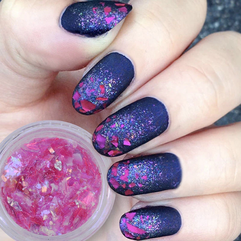 Shellhard 12Colors/Set Iced Mylar Nail Art Flakes Professional DIY Nail Tips Glitter Decals for Nail Art Decoration