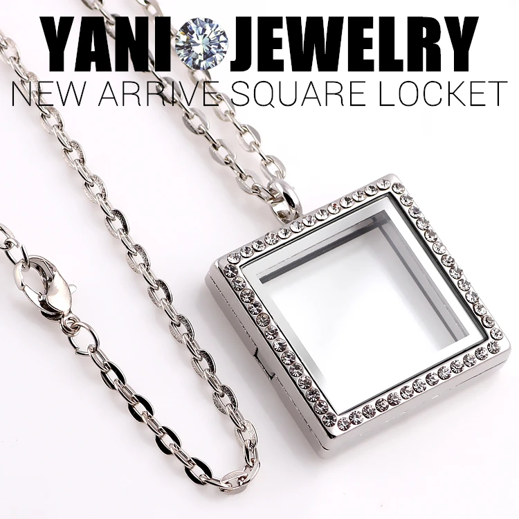 

10pcs/Lot 30mm Square Glass Floating Memory Living Locket Relicario Pendant Necklaces For Women Collares Jewelry Accessories Diy