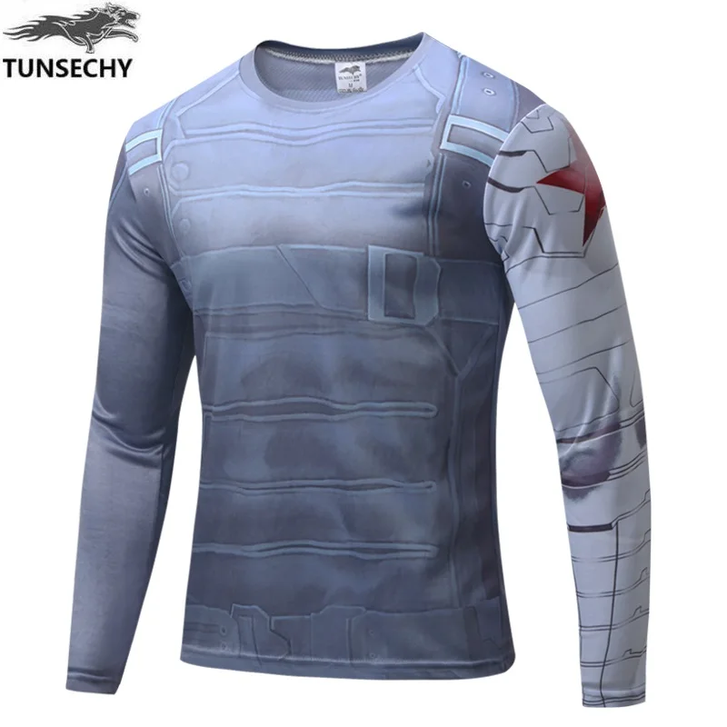

Free Shipping New 2017 Tight quick-drying men t-shirts printed long sleeve T-shirt Quick dry x-men brand T-shirt spider-man