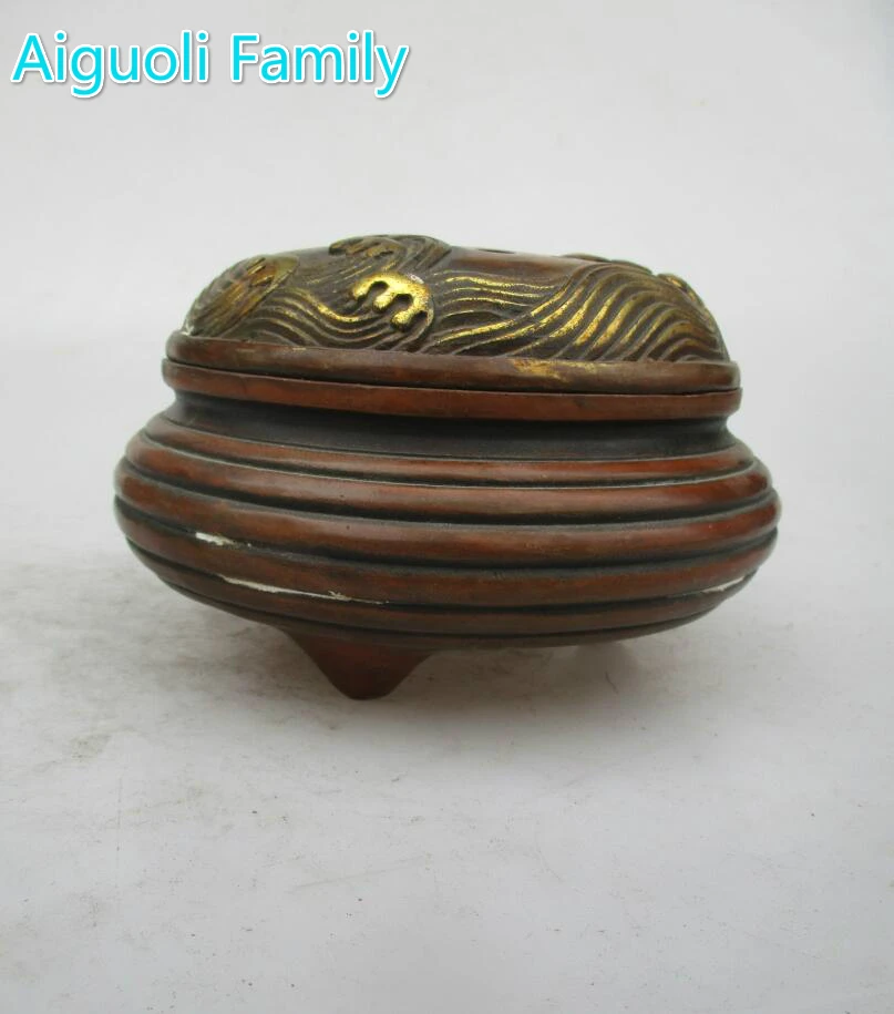 

Asian Antique Old Copper Gilt Style Hand Carved Censer/Home Decoration Chinese Qing/Ming Dynasty Incense Burner 00019