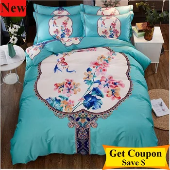 

Reactive Printing Chinese traditional Cotton duvet cover sets 4pcs quality printed sheet/pillowcase and bed matress cover set