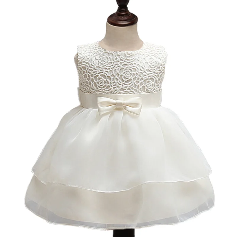 2017 nova baptism dress summer hook flowers girl dress bow full moon